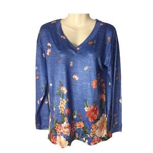 Faux Denim and Floral Long Sleeve Top